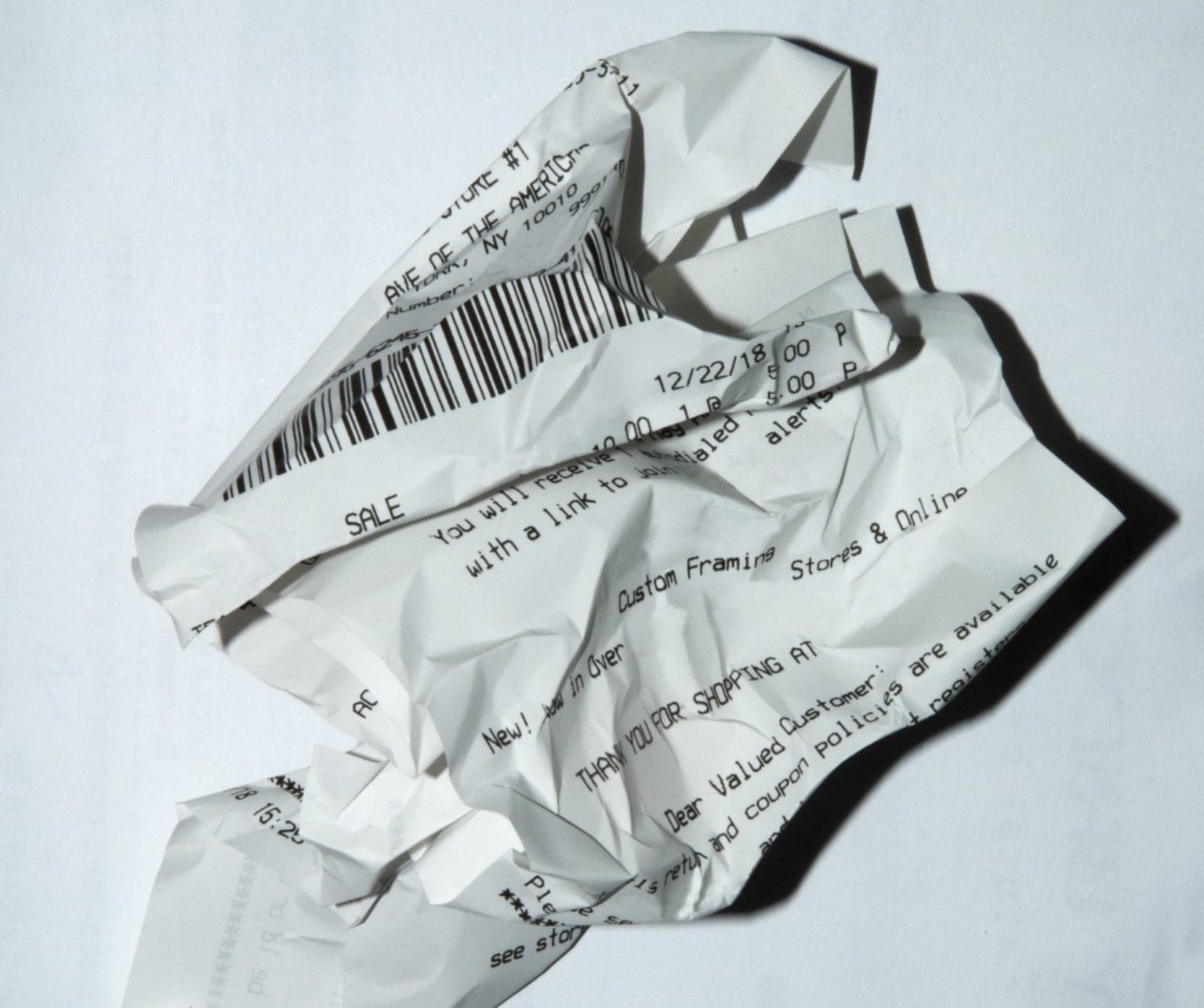 a crumpled up paper receipt
