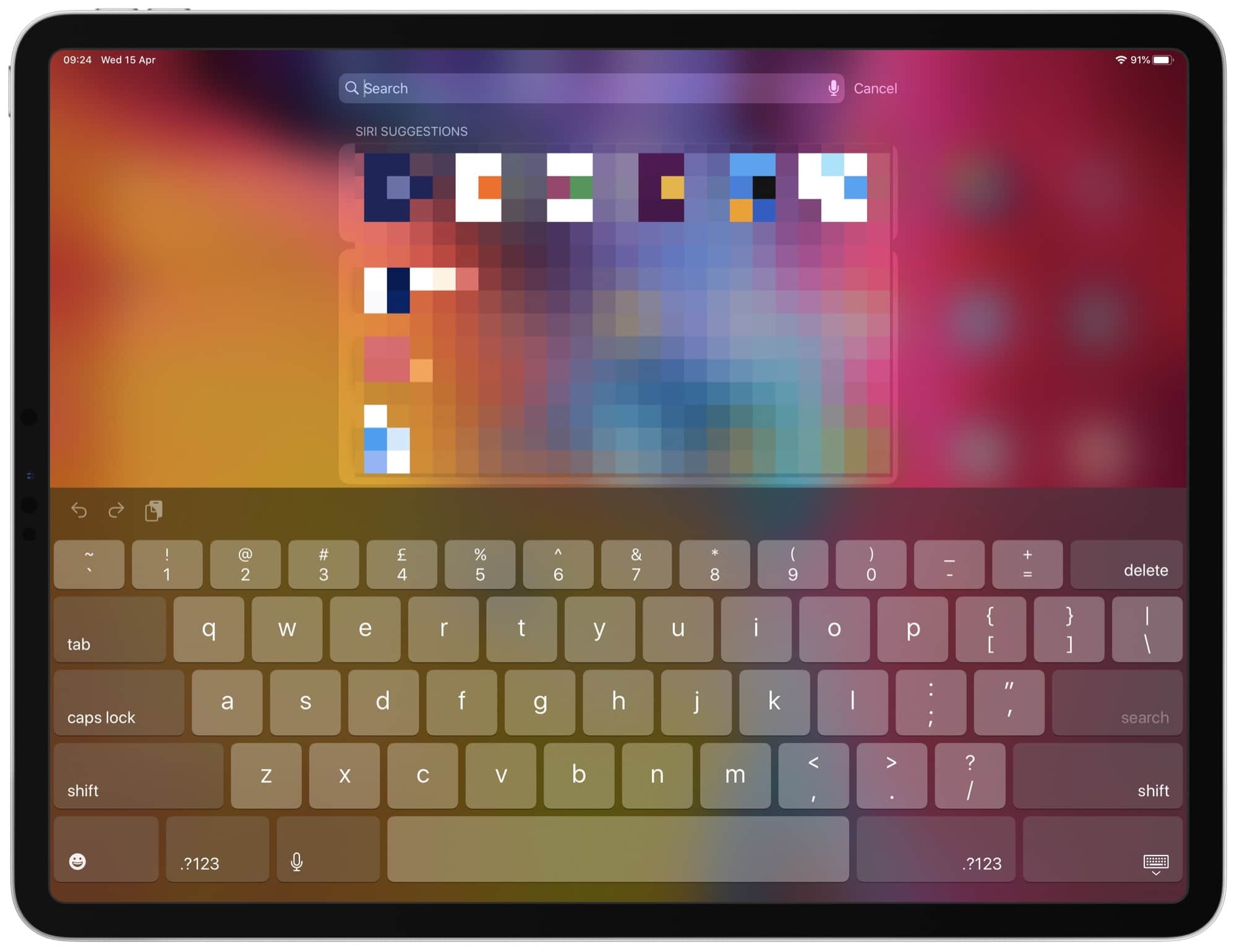 On the 13-inch iPad Pro, the upper symbols are available using keyboard flicks.