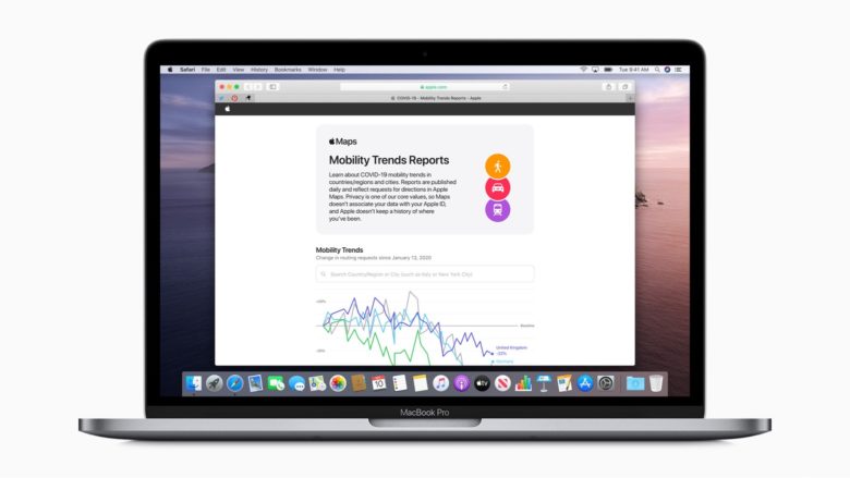 The mobility data trends tool based on data from Apple Maps.