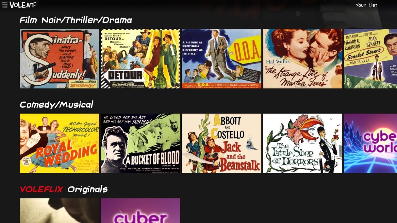 Everything on Voleflix is public domain and free.