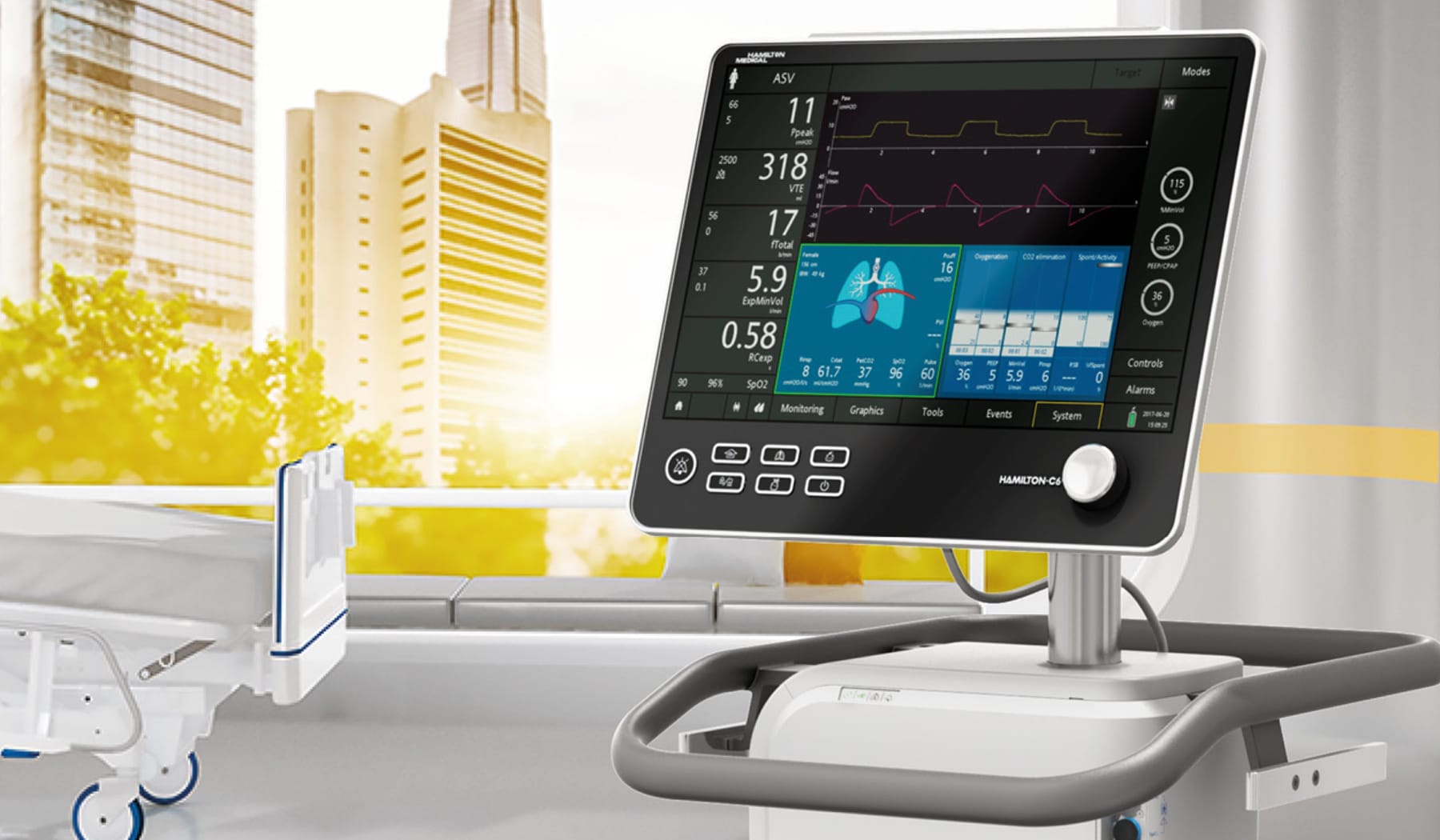 A realistic simulator app helps medical workers master the Hamilton Medical C-6 ventilator's functions.