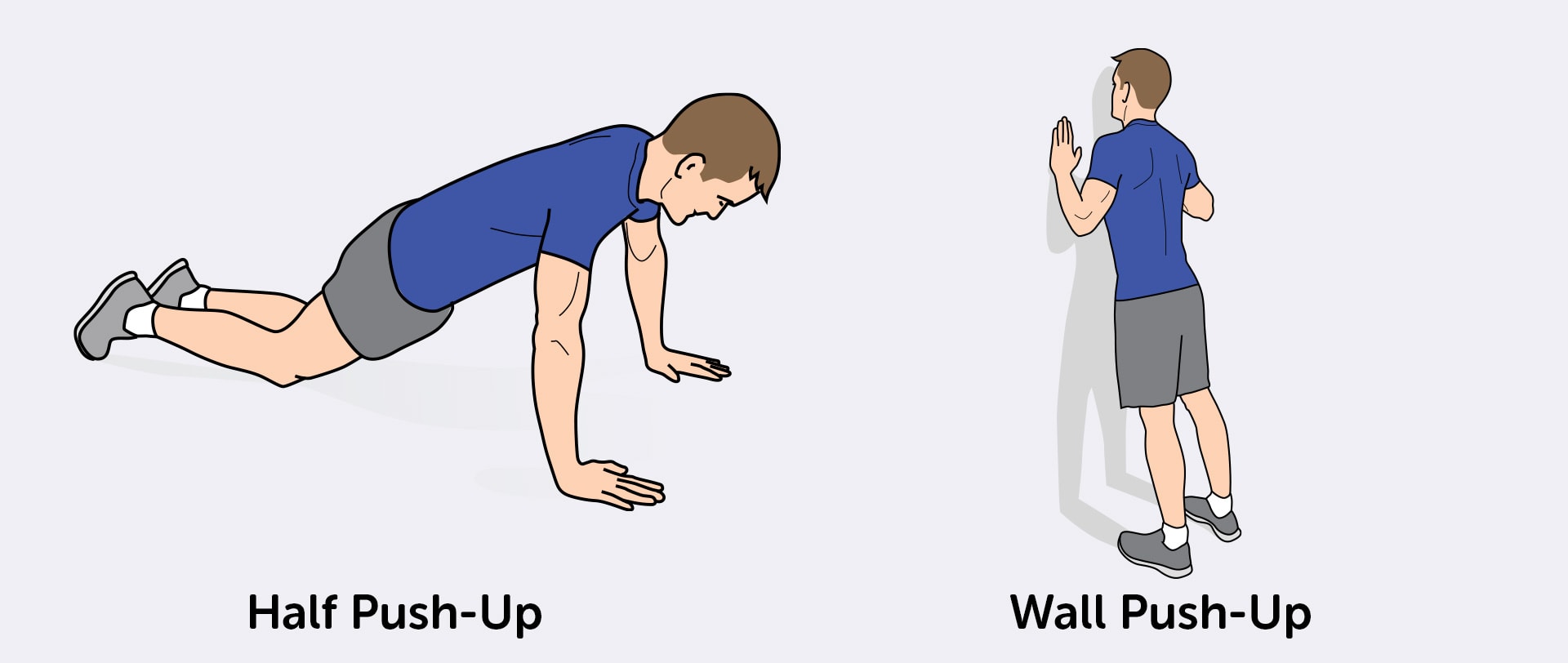 Half push-ups and wall push-ups are an easier alternative for beginners.