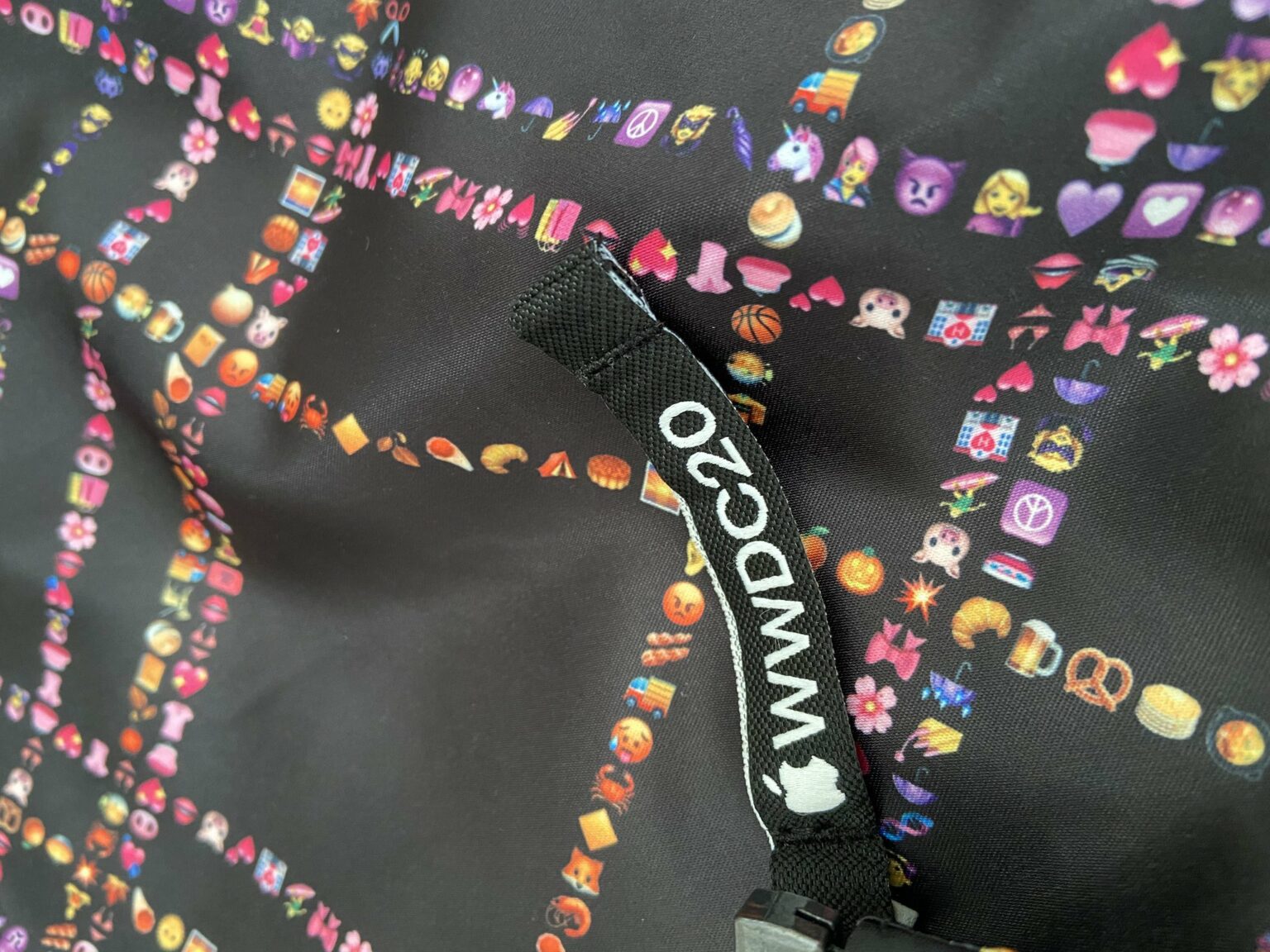 WWDC 2020 jacket design is covered with emojis. From a distance, it looks like a plaid pattern.