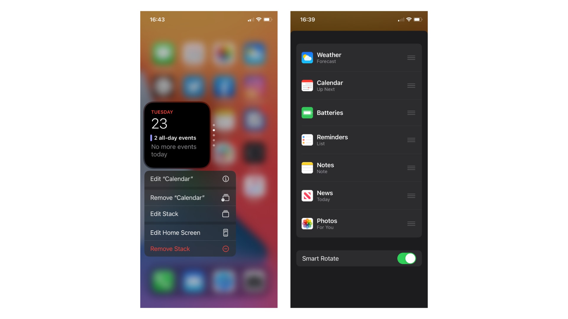 iOS 14 widget stack settings