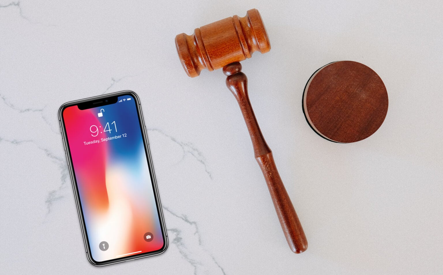 iPhone with gavel.