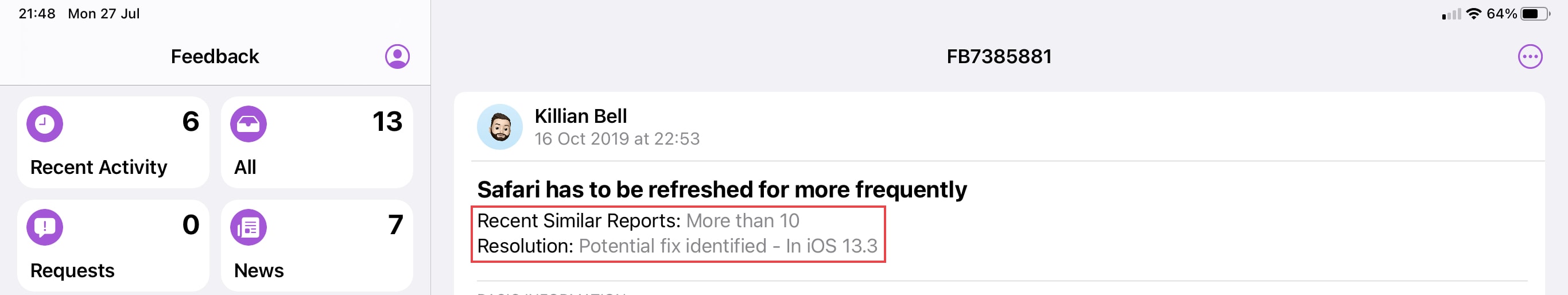 How to report bugs in iOS 14