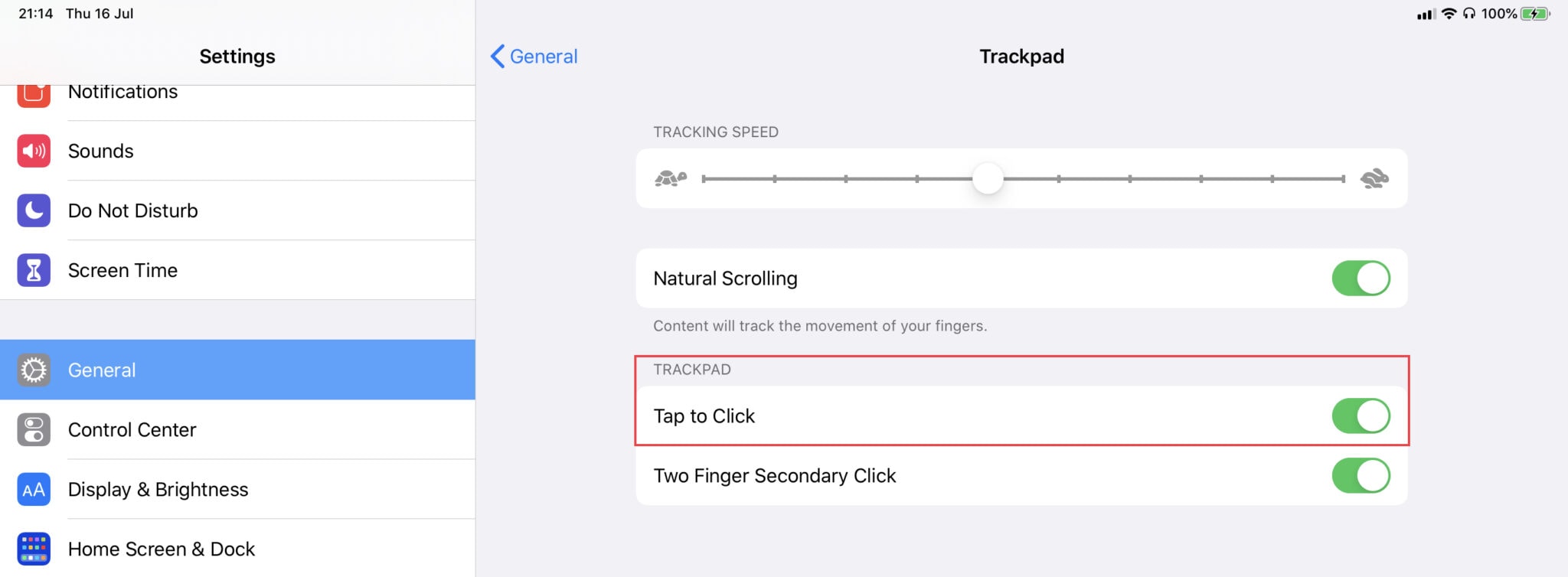 How to enable Tap to Click for iPad Pro's Magic Keyboard