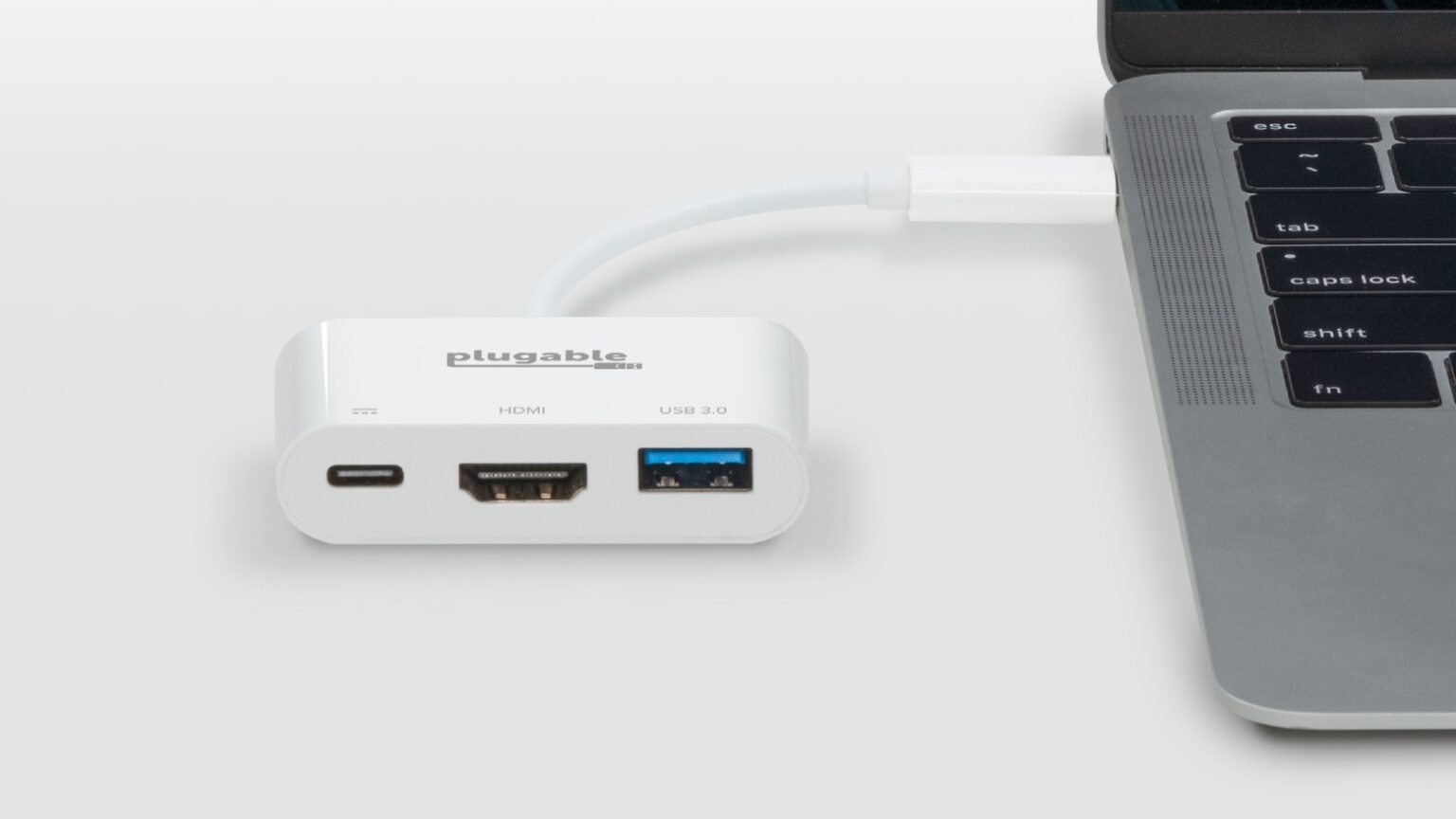 Plugable USB-C Multiport Adapter offers HDMI, USB-A and USB-C ports.