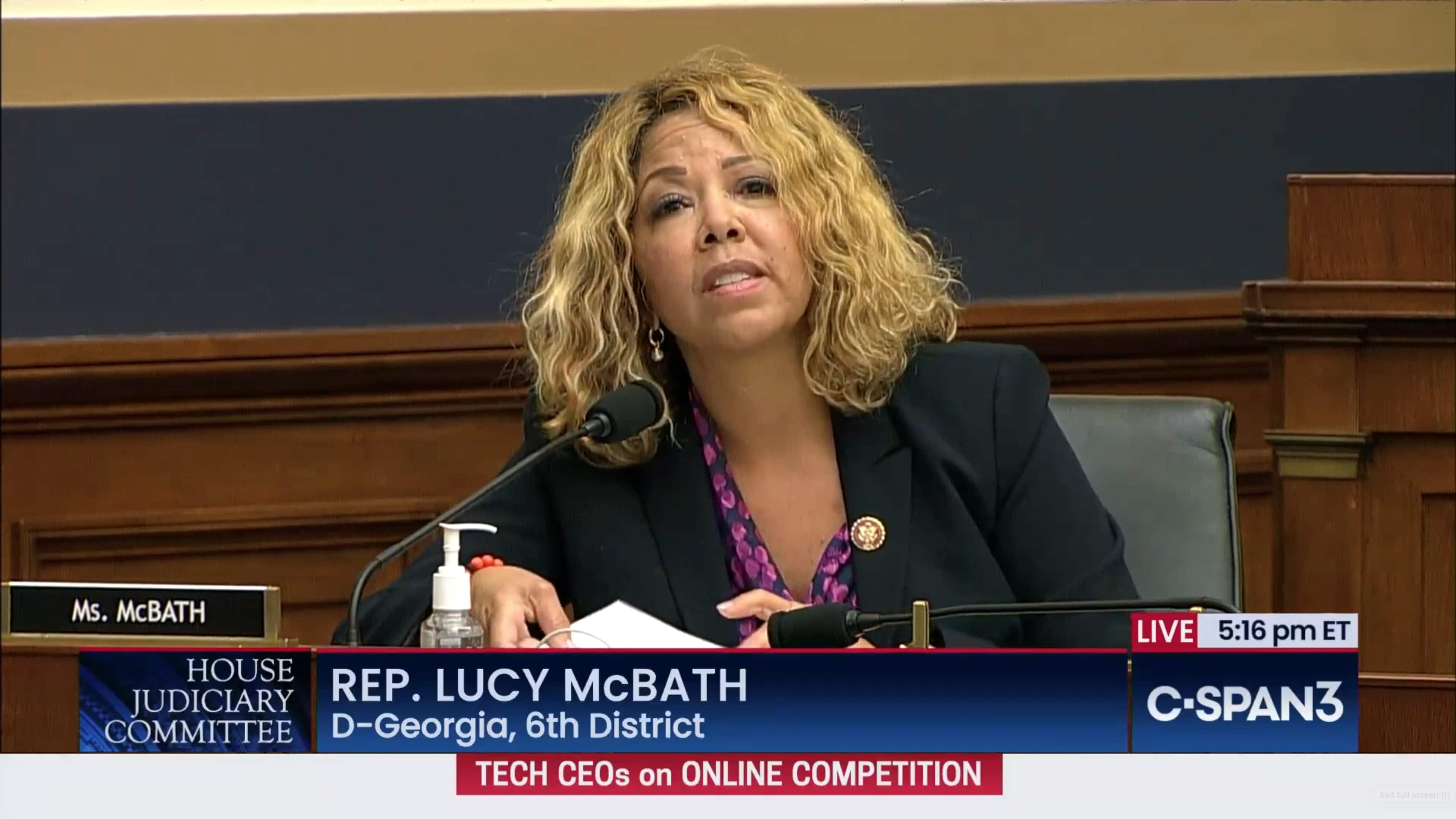 Rep. Lucy McBath did issue some pointed questions about Apple's business practices during the House Judiciary antitrust subcommittee hearing.