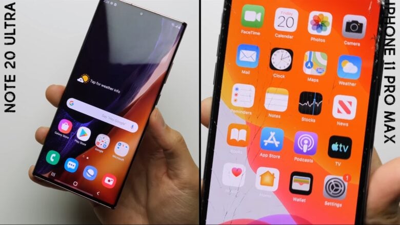 Samsung Galaxy Note 20 Ultra vs. Apple iPhone 11 Pro Max drop test
