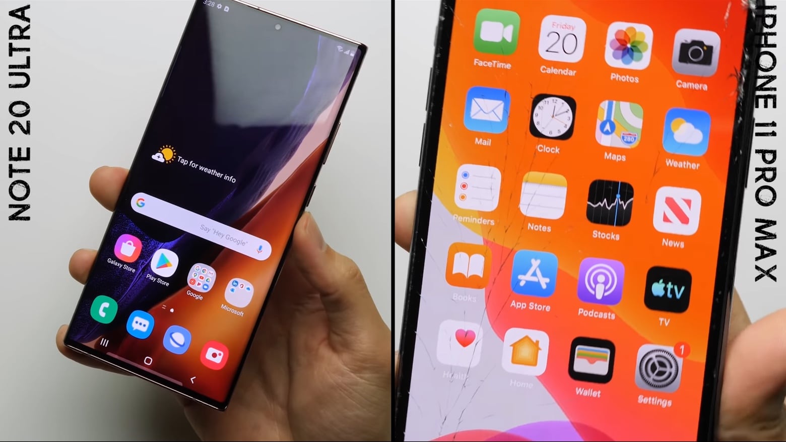 Samsung Galaxy Note 20 Ultra vs. Apple iPhone 11 Pro Max drop test