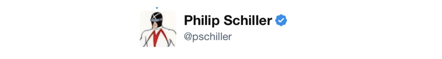 Phil Schiller's Twitter profile pic used to be the cartoon character Racer X.