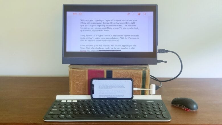 An iPhone and a second screen make a functional desktop computer.