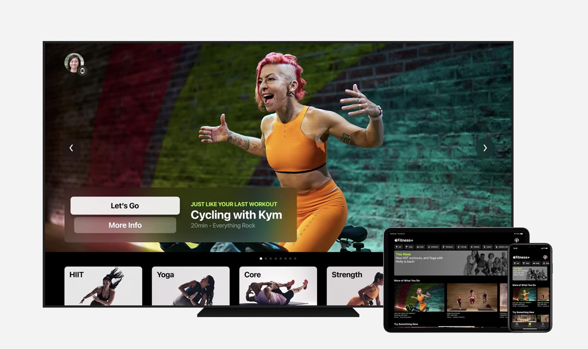 Apple Fitness+ will be available on iPhone, iPad and Apple TV.