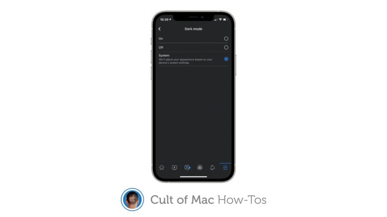 Facebook dark mode on iPhone