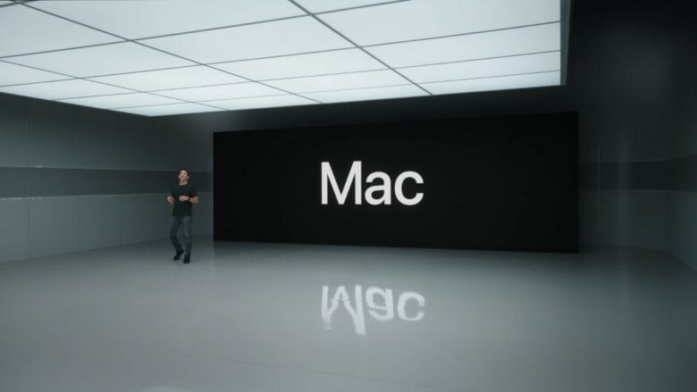 John Ternus Mac 2020 launch with M1 chip John Ternus in front of a screen that says “Mac”