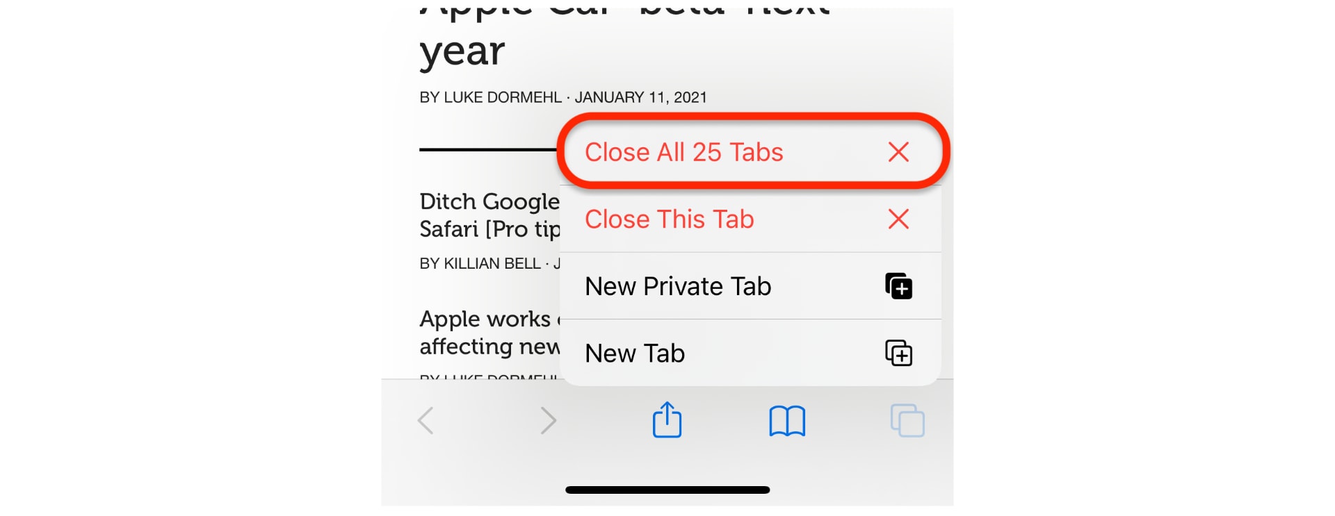 Close all tabs in Safari