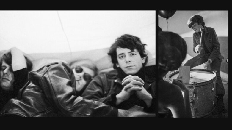 Paul Morrissey, Andy Warhol, Lou Reed and Moe Tucker from archival photography in <em>The Velvet Underground</em> on Apple TV+.