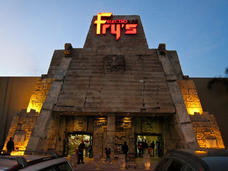 The Fry's Electronics in San Jose, California, caught shoppers' eye with its Mayan theme.