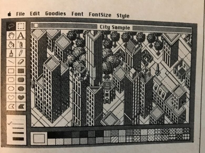 This image of the Macintosh Buyer's Guide inspired Pinot W. Ichwandardi's latest creation, a pixel art image of New York's Flatiron Building.