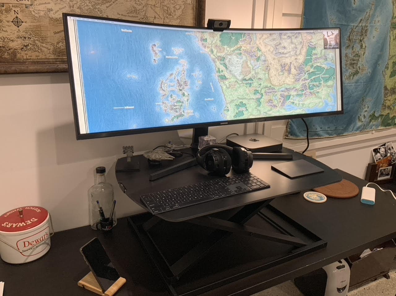 The desk is rigged to easily adjust for sitting or standing. 