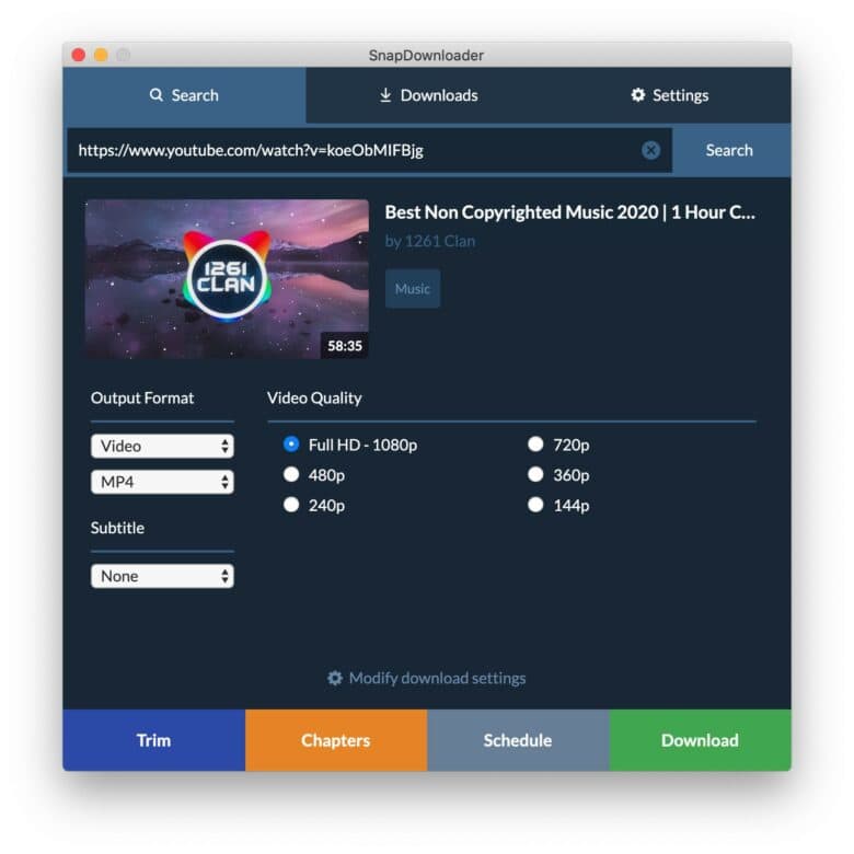 Set the video download parameters you desire in SnapDownloader.