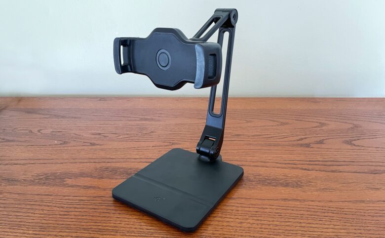 The Twelve South HoverBar Duo mimics the shape of the human arm, with the tablet held in a secure clip.