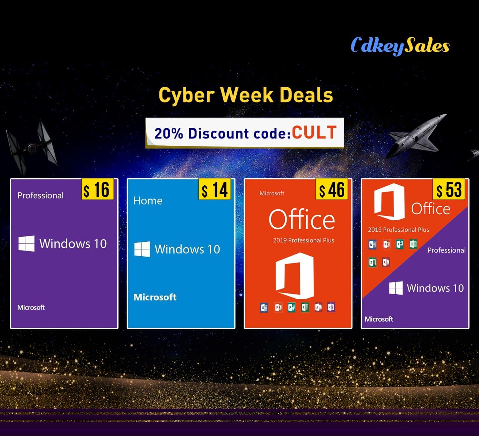 CdkeySales.com offers a 20% discount on Microsoft Windows and Office software activation keys.