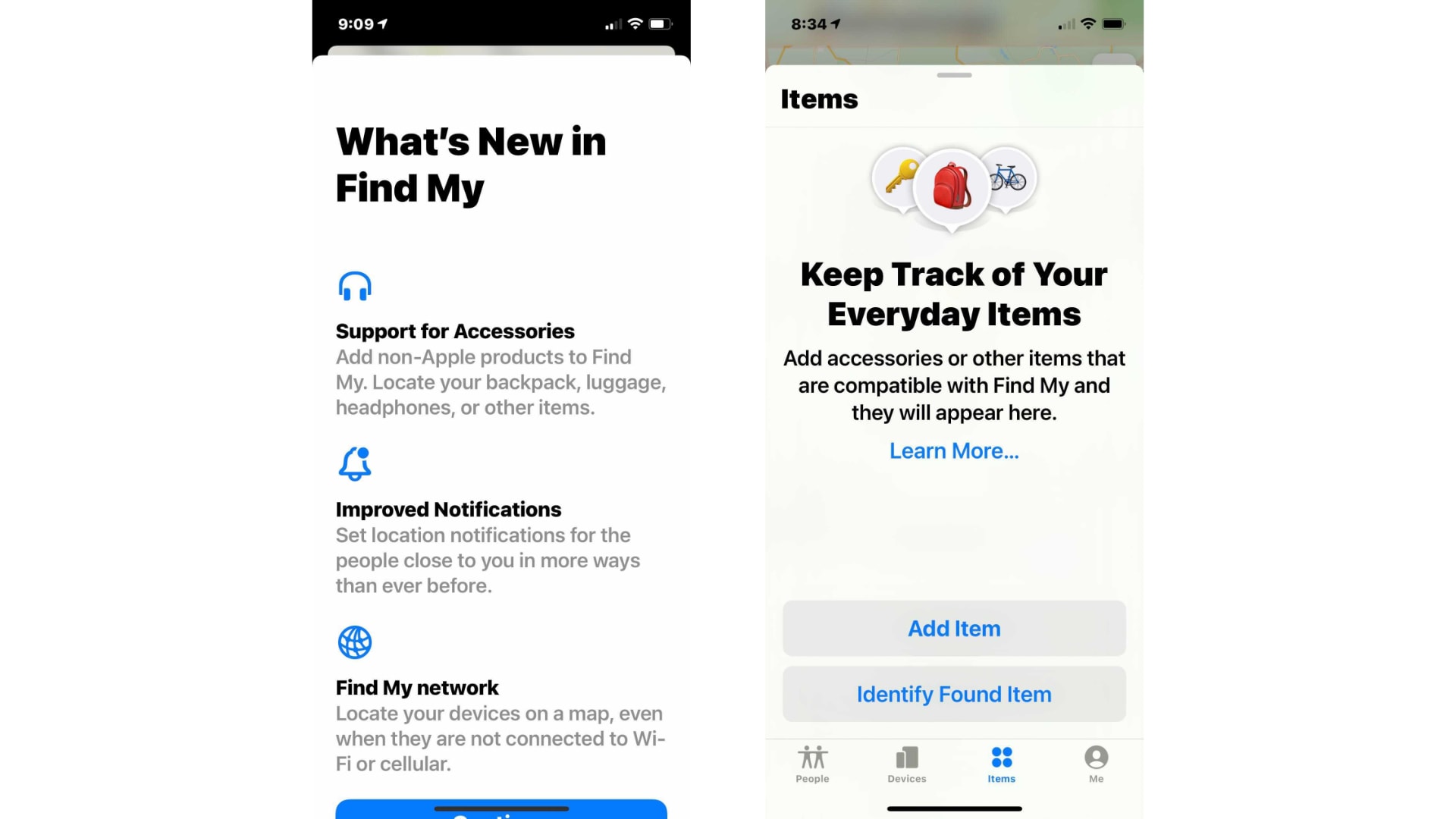 Items in the Find My app