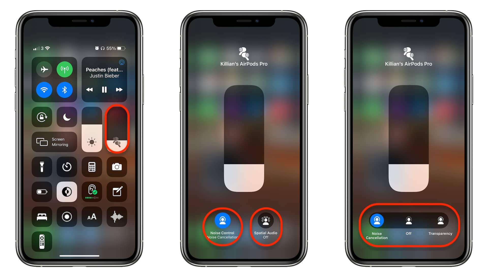 Switch AirPods audio modes in Control Center