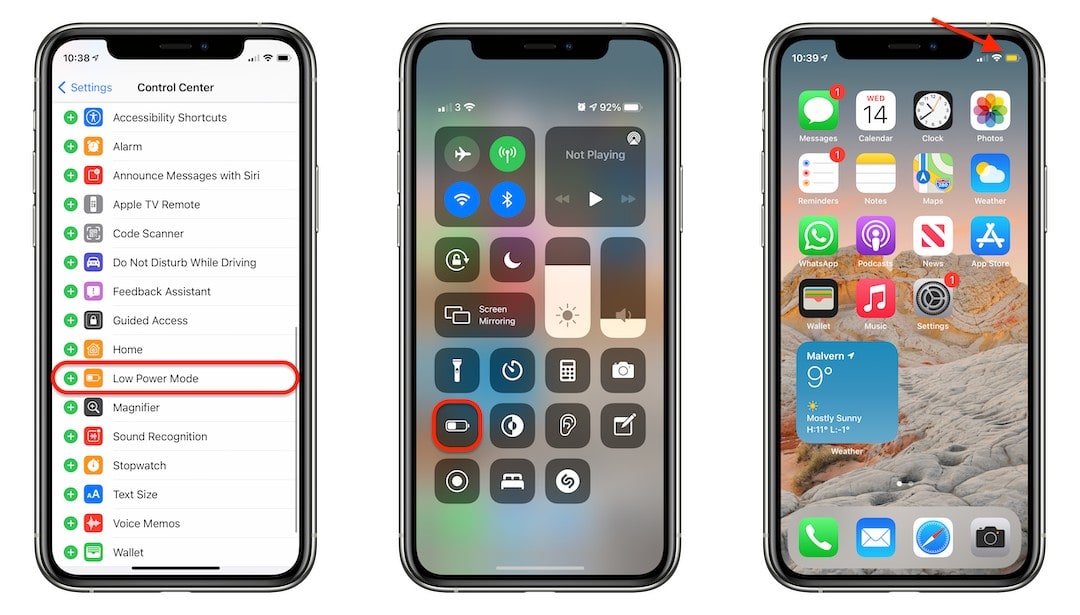 Activate Low Power Mode in Control Center