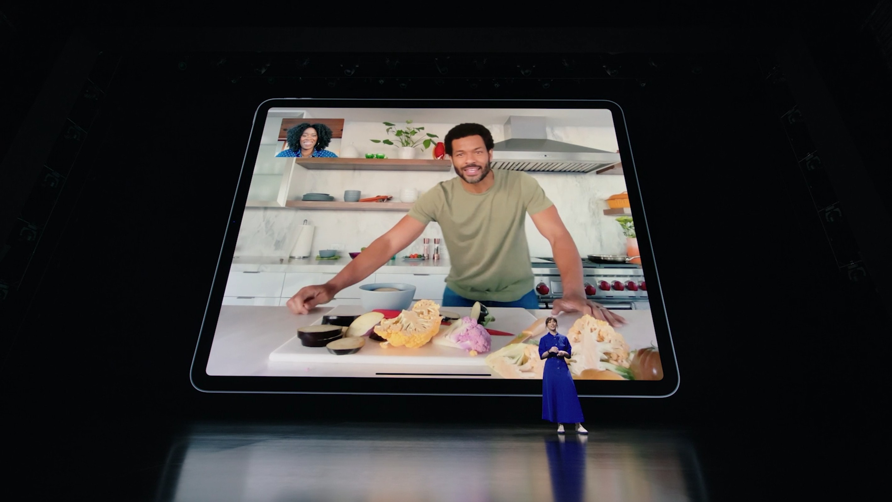 The new iPad Pro's 12MP ultra-wide camera allows a Center Stage feature that follows you around the room during video calls.