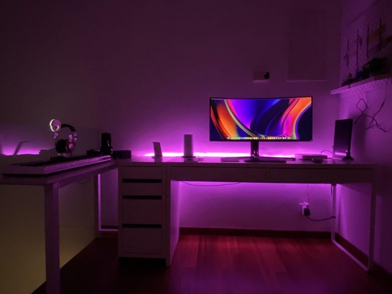 It's amazing what some light strips and display wallpaper can do for ambiance.