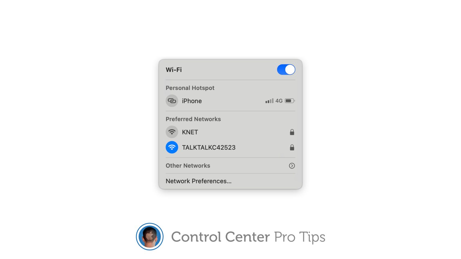 Switch Wi-Fi networks in Control Center