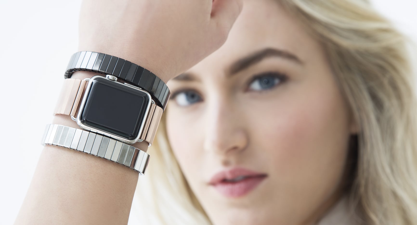 Rilee & Lo's stretch-link Watchband pairs nicely with colorful Stacking Bracelets
