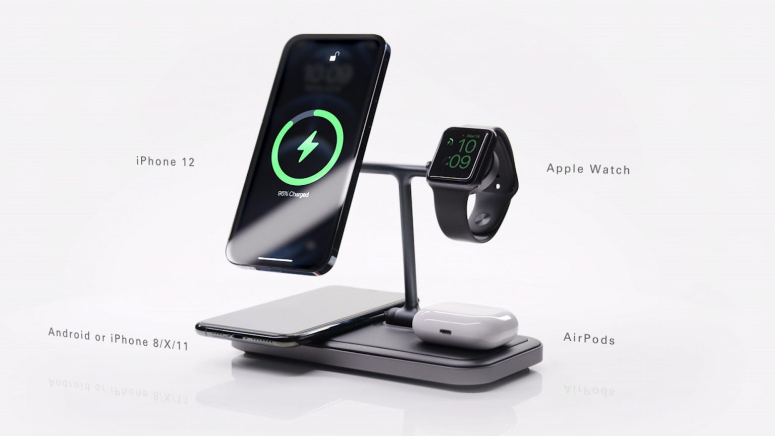 HyperJuice 4-in-1 Wireless Charging Stand folds for easy transport