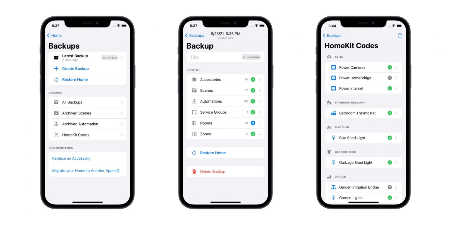 Controller for HomeKit 5.4 lets you back up your database, store codes and more.