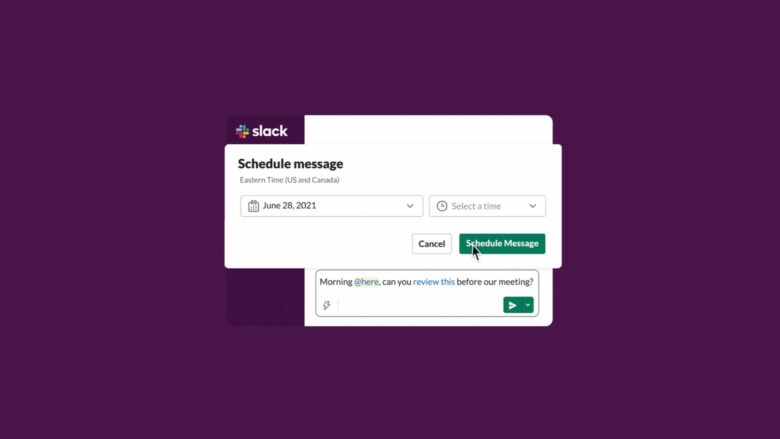 How send Slack message later: Select custom time to choose a date and time that suits you.
