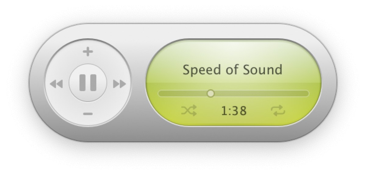 Mario Guzman's Music Widget app faithfully replicates the Mac OS X iTunes widget.