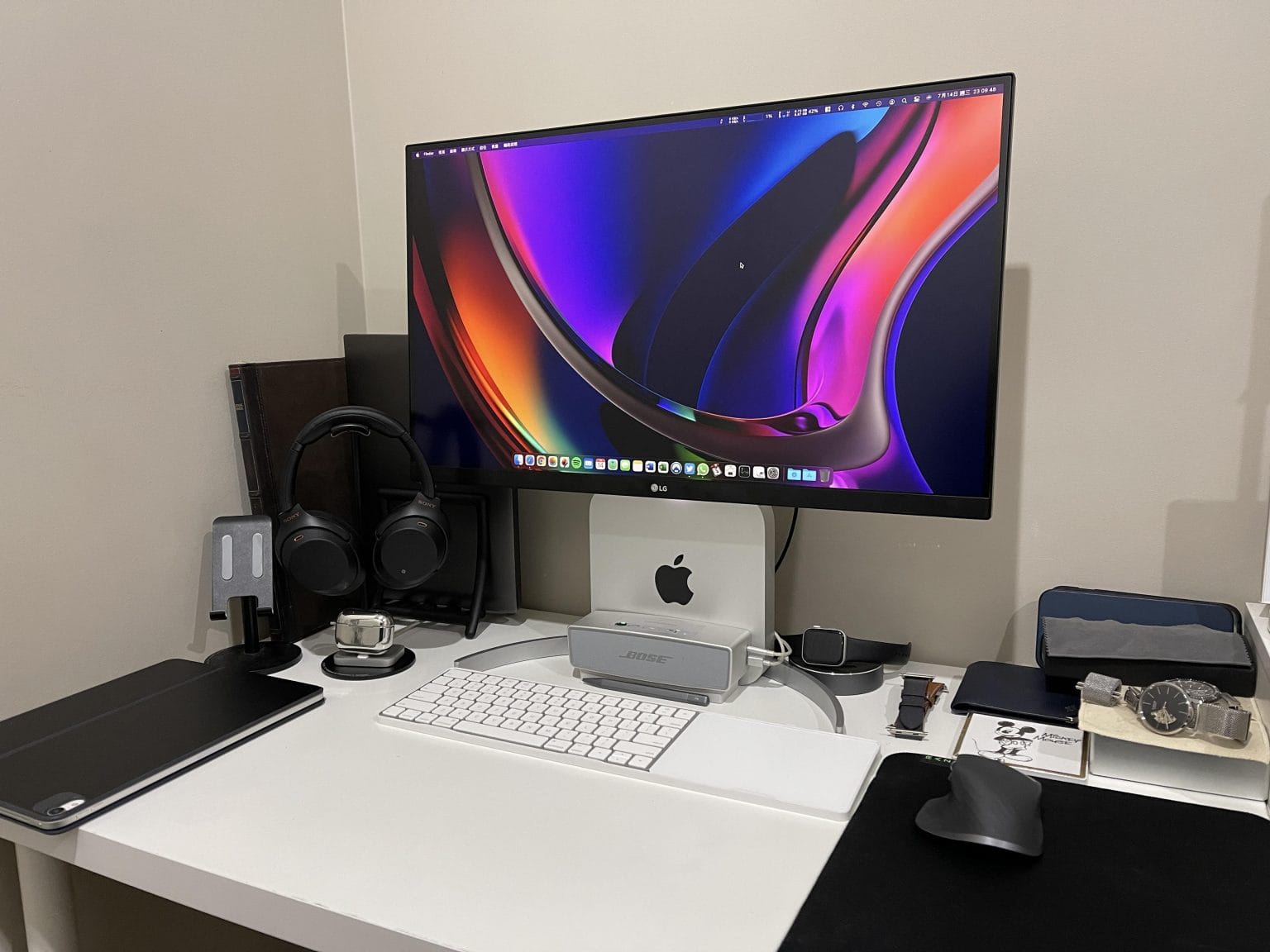 You can stand your Mac mini vertically or mount it behind the monitor or under the desk.