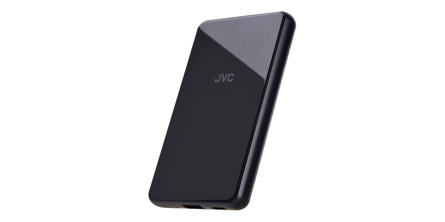 The magnetic JVC Wireless Power Bank charges three devices at once.