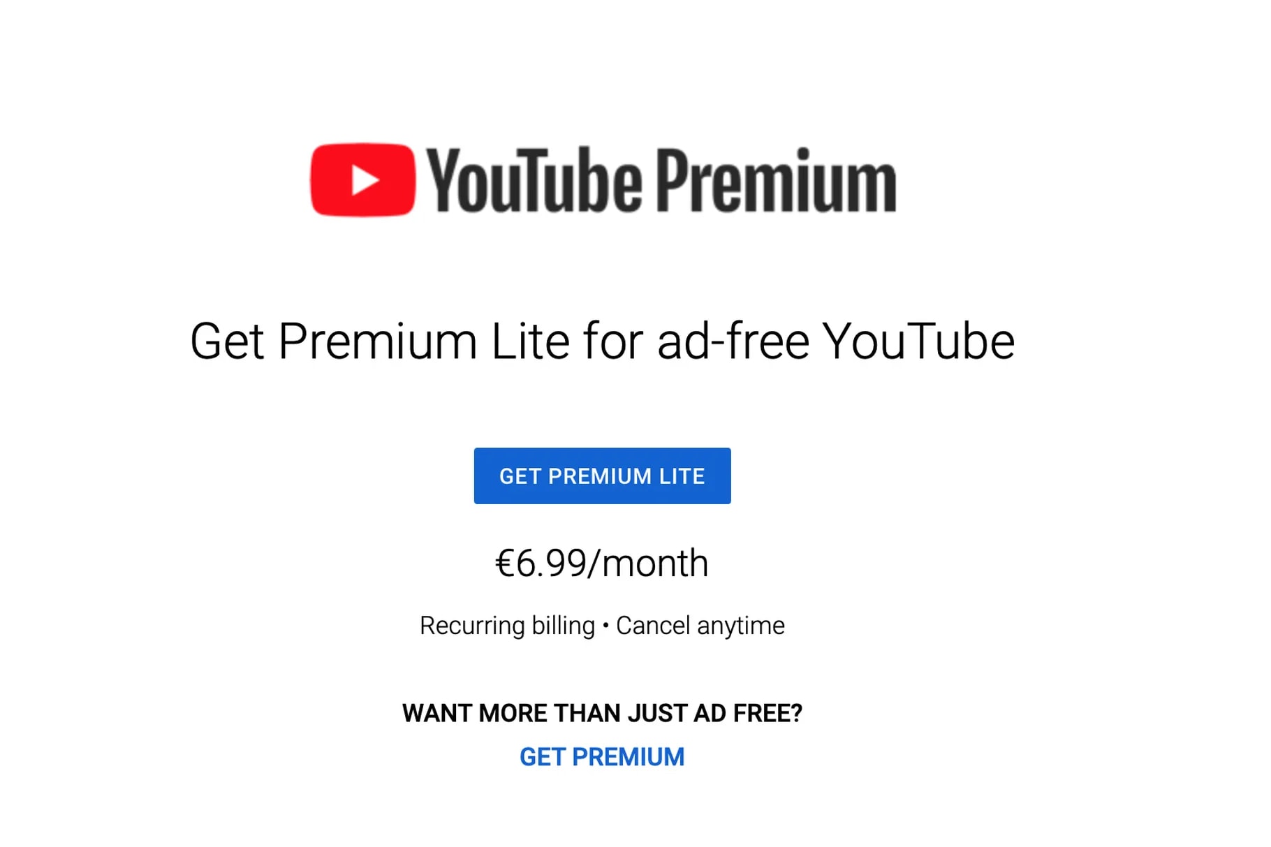 YouTube Premium Lite