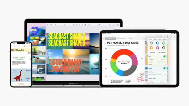 Updates to Keynote, Pages and Numbers help you out with remote presentations and work on the go.