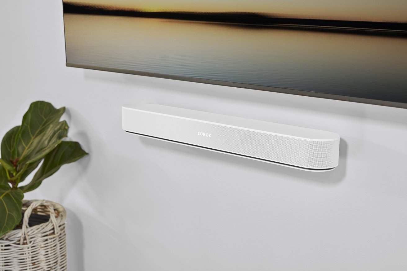 The Sonos Beam Gen 2, in black or white, can sit in front of a TV or be mounted easily.