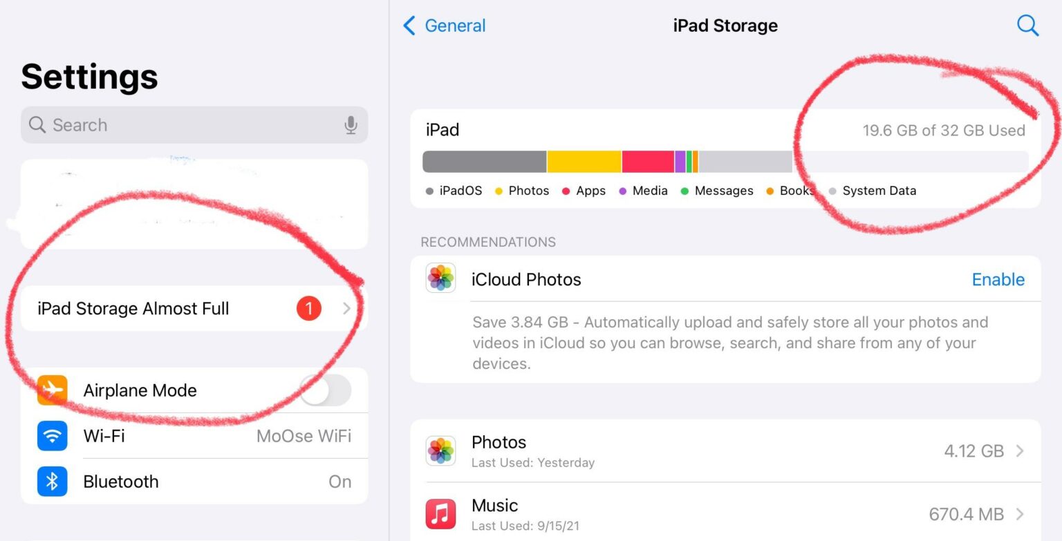 storage almost full alert in iOS 15