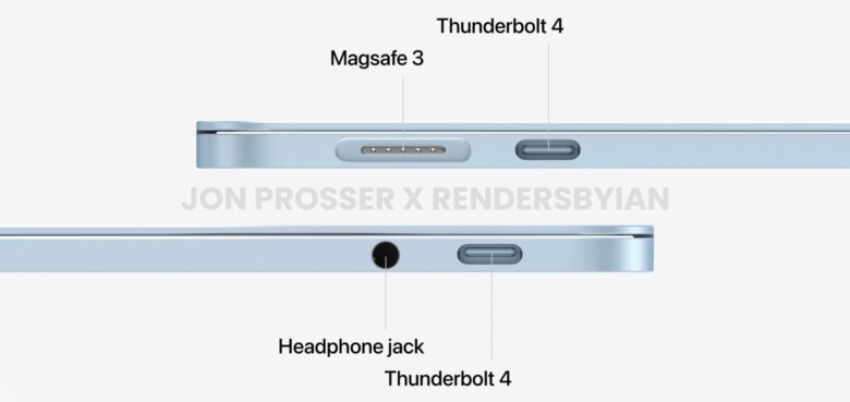 2022 MacBook Air side view, with ports.
