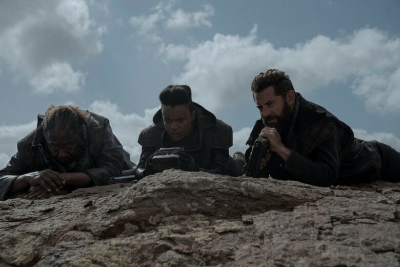 Foundation review: Leah Harvey, Daniel MacPherson and Clarke Peters in “Foundation,” now streaming on Apple TV+.