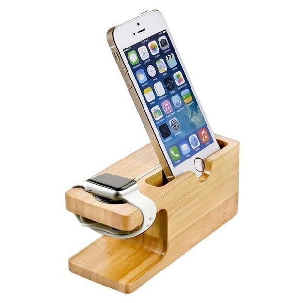 You don't see a bamboo wood charging stand every day. 