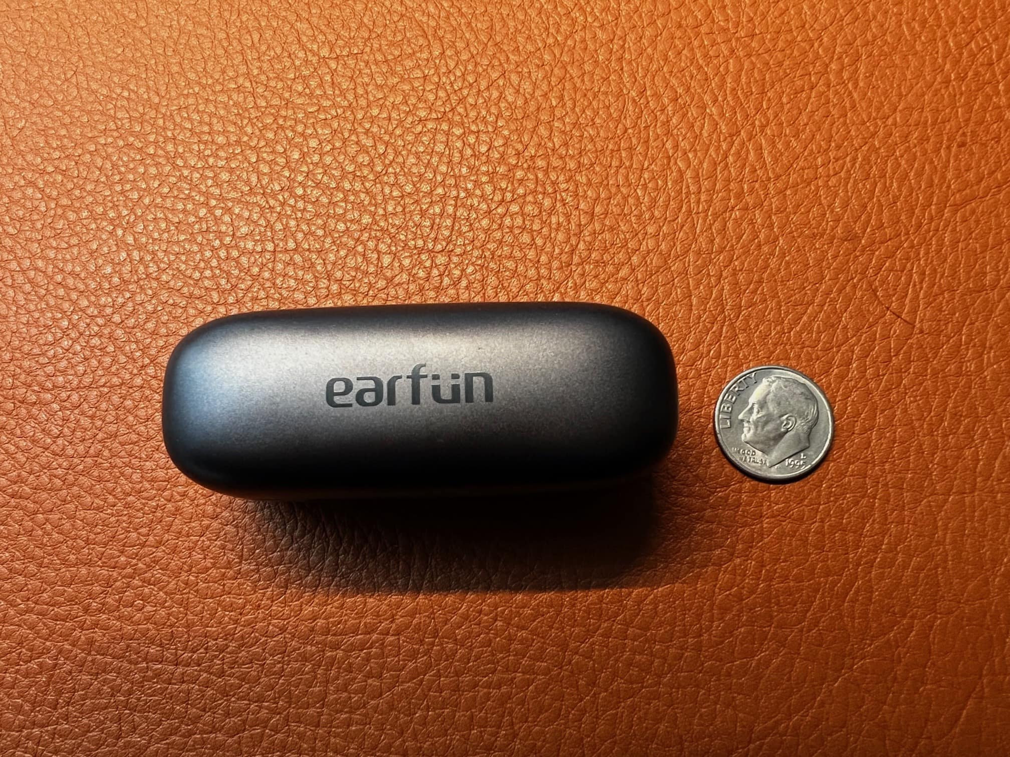 The wireless charging case for the EarFun Free Pro 2 earbuds is easily slim enough to pocket. 