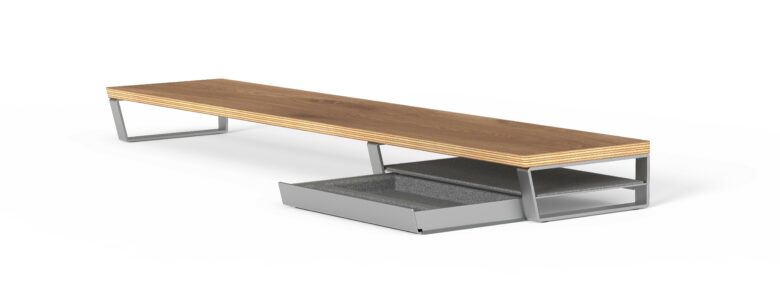 HumanCentric's Desk Shelf system gets its sophisticated looks from black walnut wood veneer and anodized aluminum accents.